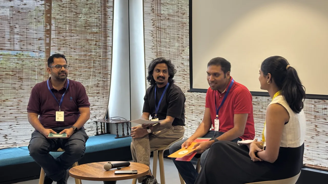 The panel mid-debate at Circa Vol. 03, The Great CS Debate, The Hive, OMR, Chennai.