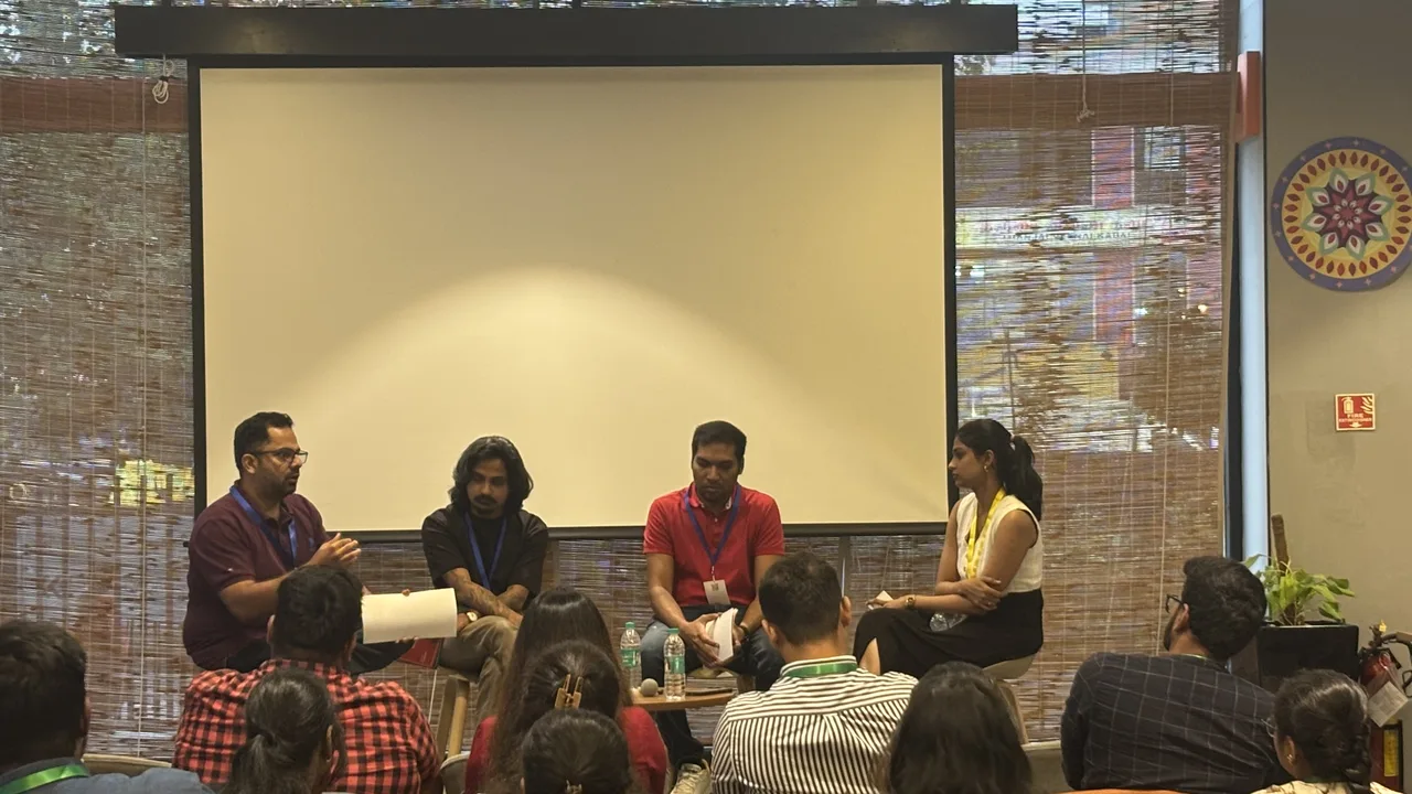 The panel taking questions from the room at Circa Vol. 03, The Hive, OMR, Chennai.